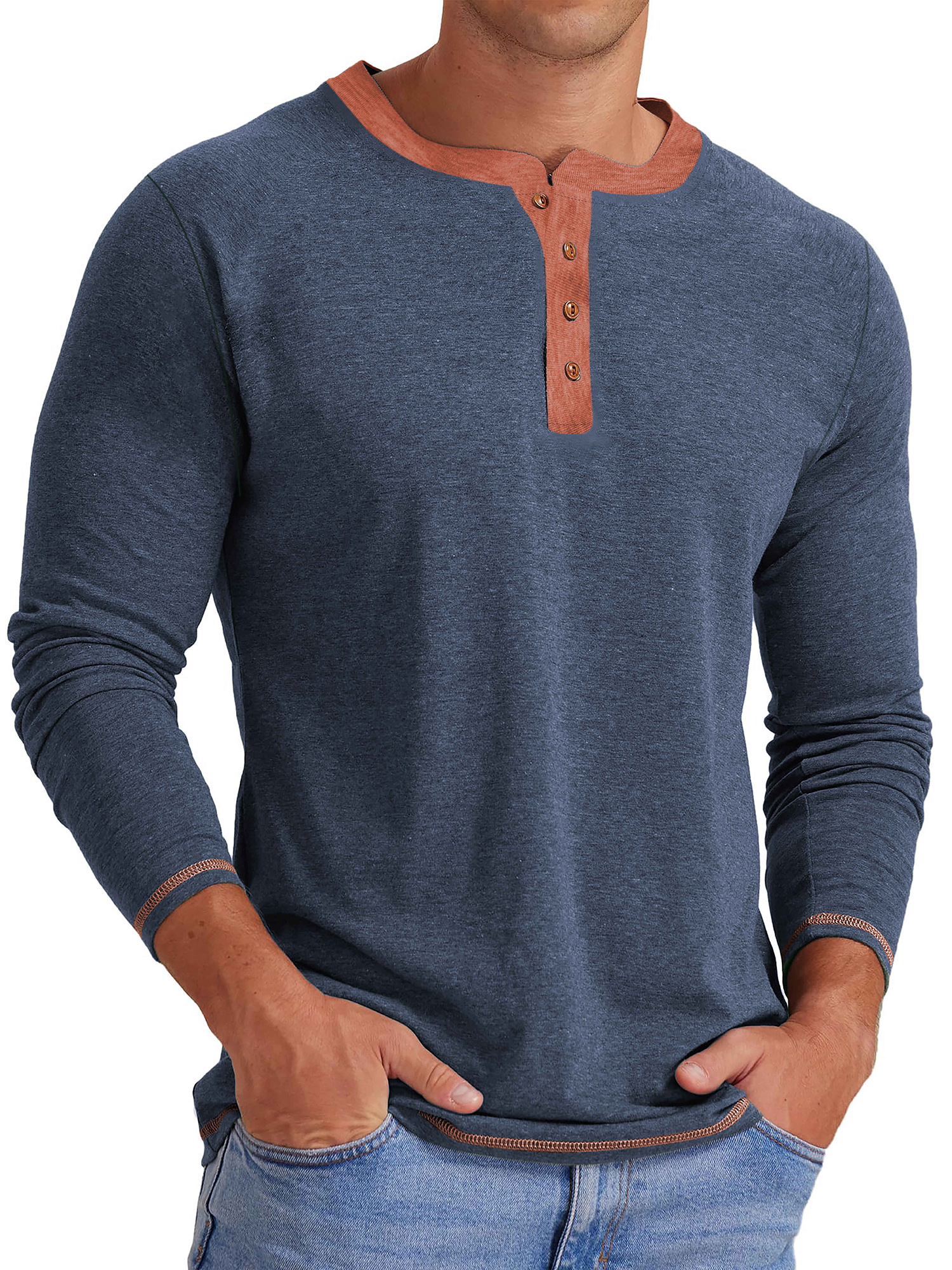 Gents Bliss Men's Long Sleeve Henley Crew Neck Shirt photo 2