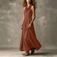 thumbnail image 5 of Women's Cowl Neck Sleeveless Maxi Dress Loose A Line Flowy Long Dress Lightweight Boho Style Sundress Beach Vacation Outfit Orange, 5 of 6