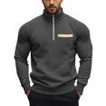 thumbnail image 2 of Men's Quarter Zip Pullover Sweatshirt, Stand Collar Fleece Lined Casual Winter Fall Solid Top with Pocket for Daily Use and Outdoor Leisure,Dark Gray,2XL, 2 of 7