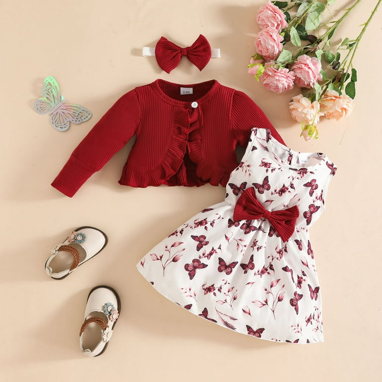 Karoyedx Rompers for Fall Baby Girl Dresses with Cardigan Set Toddler Girls  Floral Sleeveless Dress Ruffle Long Sleeve Coat Baby Fall Outfits Red  Size,9-12 Months - Walmart.com