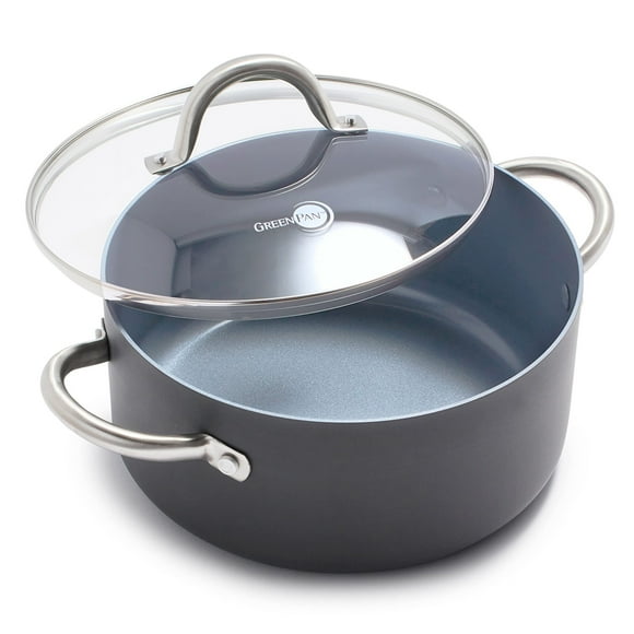 Olla GreenPan Lima dura anodizada de 5 cuartos de galón con tapa gris