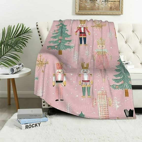 PRATYUS Pink Christmas Blankets Christmas Throw Blanket Cute Christmas Flannel Blanket Soft Warm Lightweight Blanket for Christmas Sofa Bed Home Gift Decor(Nutcracker) 40x50in