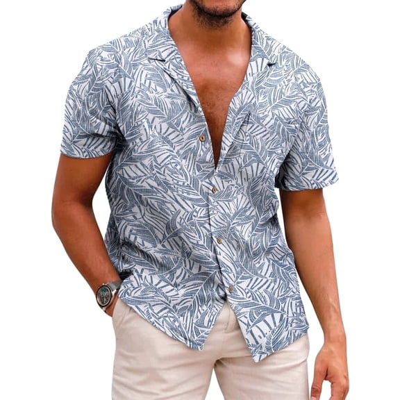 HAOMEILI Men's Hawaiian Shirt Short Sleeve Floral Button Down Shirts Tropical Holiday Beach Shirts