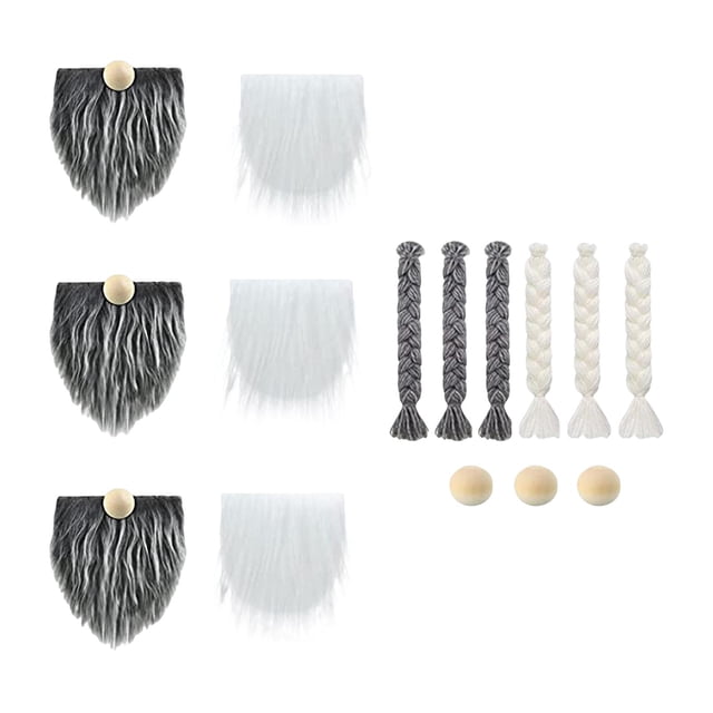 Barba de gnomo de tela de piel sintética, muñecas de disfraces, de gnomo hecha a mano DIY, de gnomo artesanales, bolas de madera de , gris blanco 18cmx9cm BLESIY Barba de gnomo de piel sintética
