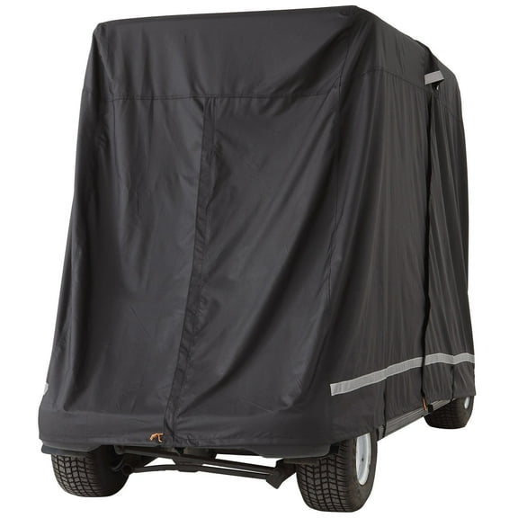 Universal 4-Passenger Golf Cart Cover, 600D Polyester Waterproof & UV-Resistant - Fits Most Club Car Models with 3 Zipper Doors - Outdoor Dustproof Black Cover
