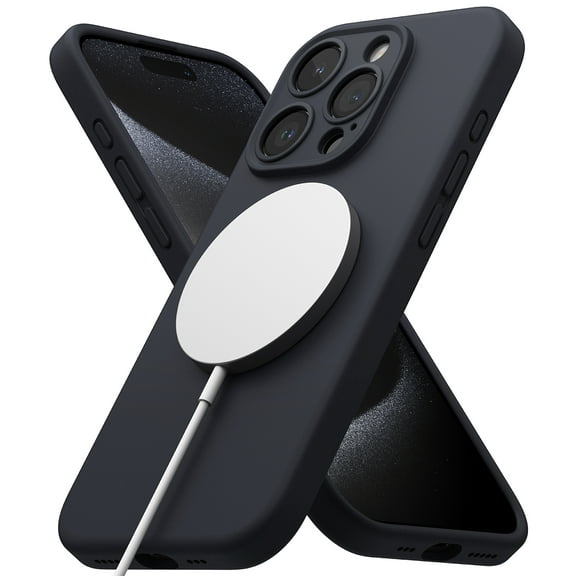 Ringke Silicone Magnetic [Compatible with MagSafe] Designed for iPhone 15 Pro Max Case, Feels velvety Lightweight Slim Cute Soft Phone Cover for Women, Men - Deep Blue