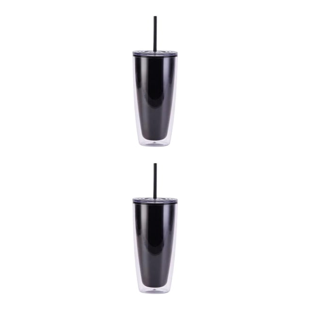 Bearachild Taza de café de doble pared con tapas, vaso de paja para beber, vaso aislado de plástico al vacío, regalo nupcial para el hogar de Type2 NO2