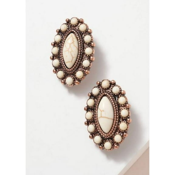 Western clip on 1 1/4" rose and white stone marquise earrings