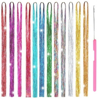 Hair Tinsel Kit With Tool 4200 strands Tinsel Hair Extensions 12 Colors  Fairy Hair Tinsel Sparkling Shiny Hair Tinsel Heat Resistant Highlights  Glitter Tinsel Hair Extensions(48 Inch) 12 Colors-4200 Strands 48 Inch  (Pack of 12)