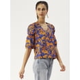 thumbnail image 4 of DressBerry Women’s Printed Cotton Poplin Top V Neck Flared Elbow Sleeves Waist Length Regular Wear Light Weighted Casual Summer Blouse, 4 of 7