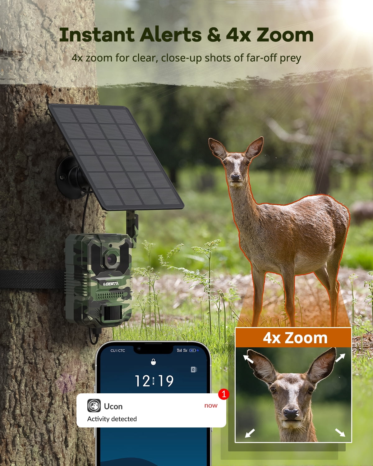 DEATTl2.7K Video Cellular Trail Camera, Game Camera with No Glow Night Vision, 64GB SD Card, No WiFiNeeded,Unlimited Data Plan,0.2s Trigger Time for Wildlife Deer Monitoring Trail Cam