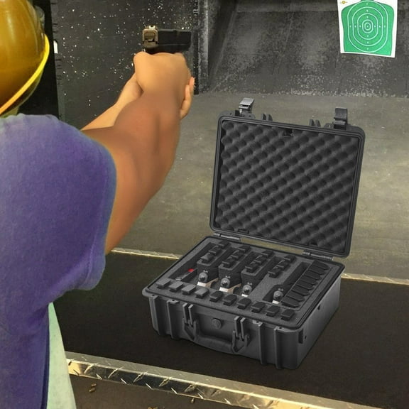 Lockable Hard Pistol Case with Custom PU Foam Insert - Waterproof & Dustproof Protective Gun Box for 1 Firearm, 18.9×16.3×8.5 in, Black