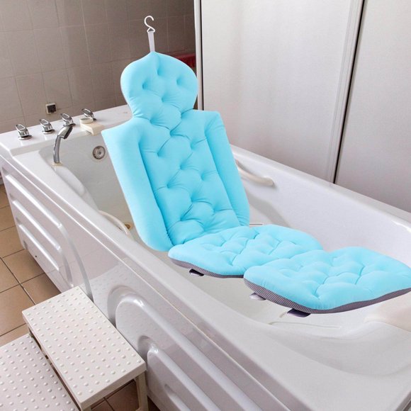 Coussin de Bain Confortable Coussin de Baignoire Double Confortable Coussin de Baignoire Double Antidérapant Coussin de Bain Tapis de Corps de Baignoire Oreiller de Baignoire Tête pour SPA Salle de Bain Bleu