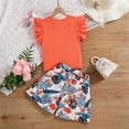 thumbnail image 3 of Gerichy Toddler Girl Clothes Outfits Tropical Print Ruffle Trim Top+Belted Floral Shorts Summer Set, 3 of 6