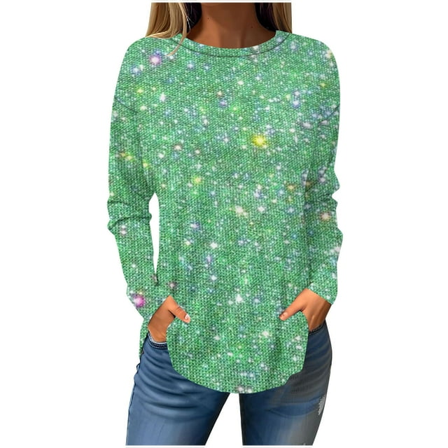 FAIWAD FAIWAD Long Sleeve Tunic Tops for Womens Round Neck Trendy Lightweight Plus Size Pullover Tops