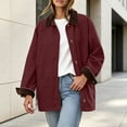 thumbnail image 6 of DISKEBUISS Women's Barn Jacket Corduroy Collar Work Coat Button Front Mid Length Outerwear with Pockets for Fall Winter, 6 of 8