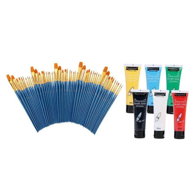 Cepillo de Pintura de de 50 Piezas, de Pintura Acrílica de 6 Colores, Suministro de Tela Soledad Pincel de madera de nylon