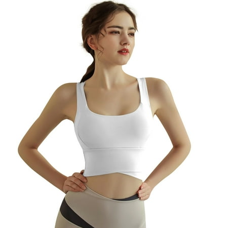 XDDLITP Sports Bras for Women High Support Criss-Cross Back Bra with Removable Cups Padded Strappy Tank Top Workout Breathable Yoga Seamless Crop Tops White M