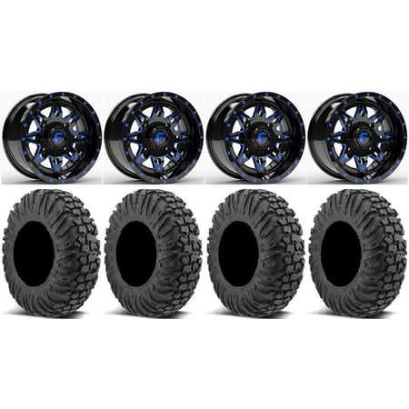Fuel Lethal Blue 14 Wheels 27 MotoVator Tires Kawasaki Mule Pro FXT