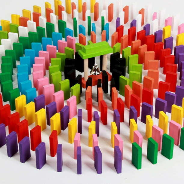Amyove 120pcs/set Enfants l'Apprentissage Précoce Bois Domino Blocs Ensembles Coloré Empilage Puzzle Jouets Cadeaux de Noël