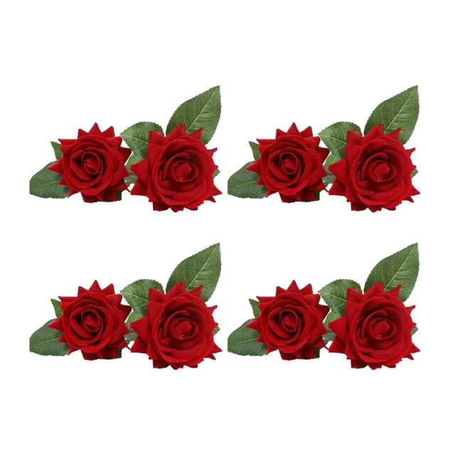 Bearachild 4X flores artificiales realistas 2 cabezas arreglo para fiesta de boda en casa Hotel imitación de larga duración Rosa accesorios de Decoración Rojo