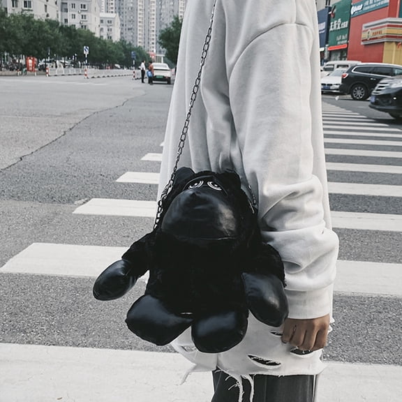 PAMINGONO Animal Handbag Plush Black Soft Orangutan Design Adjustable Strap for Daily Use