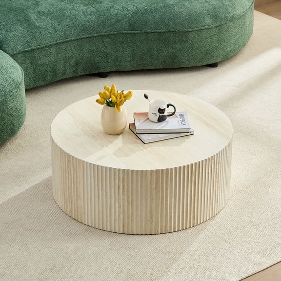 Faux Travertine Round Coffee Table