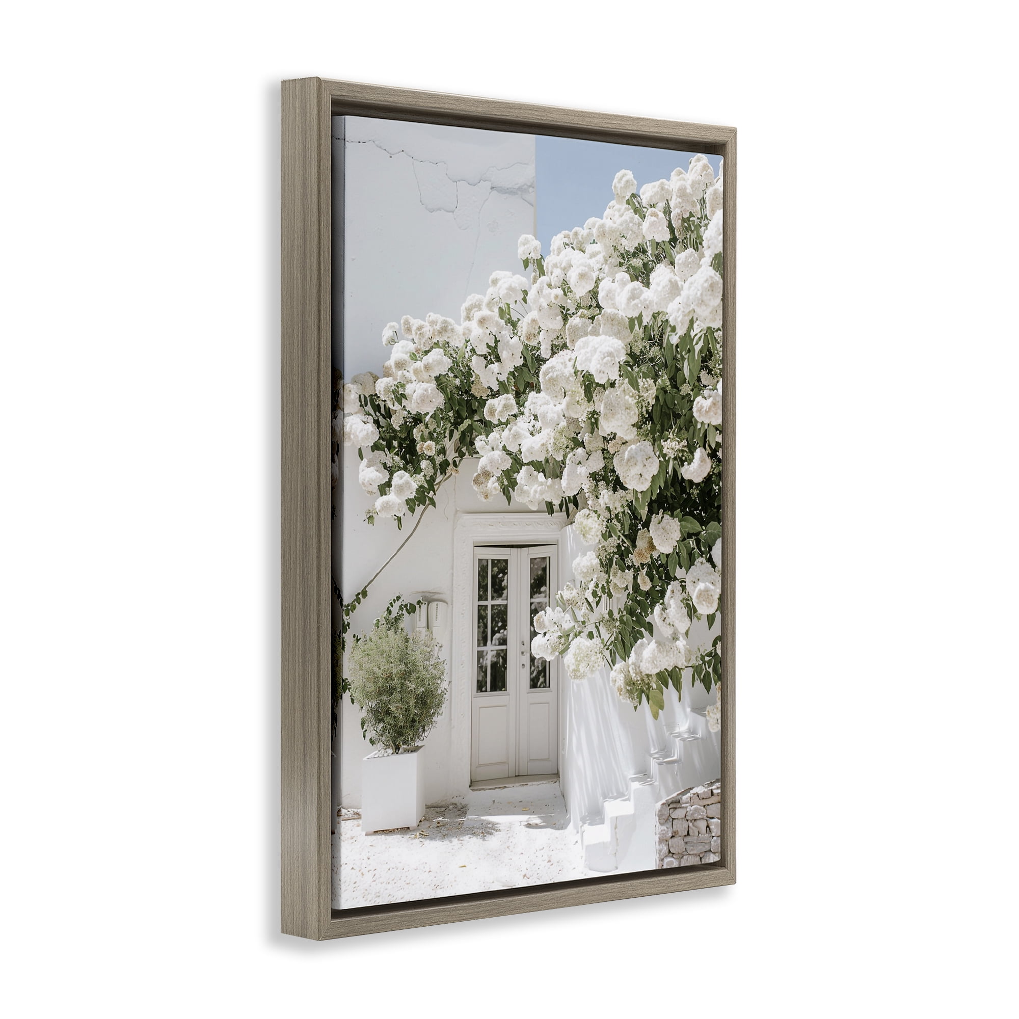 Stupell Industries White Architecture Garden Buildings & Architecture Painting Brown Floater Framed Canvas Art Print Wall Art, 21 x 31
