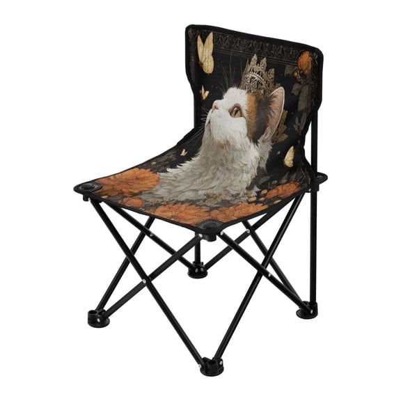 Folding Chair（Maximum weight capacity 220lb）Camping Chair For Camping Picnicking Outdoor Beach and Travel Fluffy White and Brown Cat