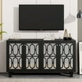 thumbnail image 2 of Sideboard Buffet Cabinet with Storage, 4-Door Mirror Hollow-Carved Accent Storage Cabinet with Adjustable Shelves, TV Console Table for TVs up to 65inch for Living Room Bedroom Entryway, Black, 2 of 7