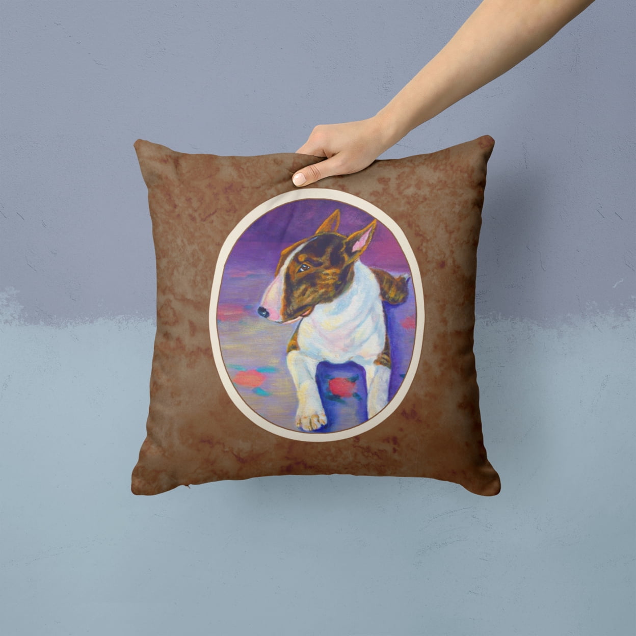Carolines Treasures 7287PW1414 Bull Terrier Fabric Decorative Pillow 14Hx14W multicolor