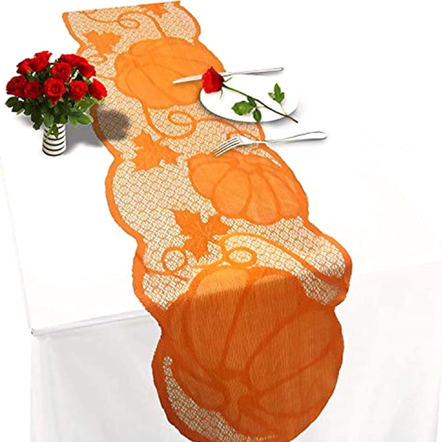 Camino de mesa de otoño, mantel bordado de encaje de hojas de arce de 13 x 72 pulgadas para cenas de otoño Fiesta de cosecha Decoración de mesa de ducha de boda Xemadio WRST-18