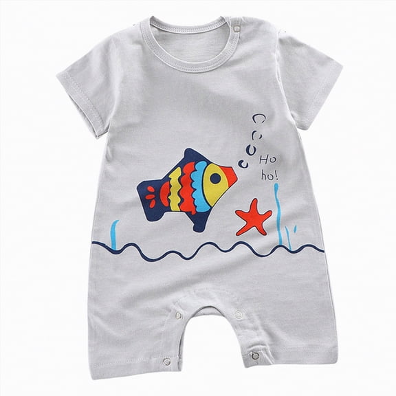 Leey-World Baby Boy Rompers 9-12 Months Baby Boy Clothes Summer Baby Boy Bubble Romper Short Sleeve Jumpsuit One Piece Outfit Newborn Infant Clothing(Grey,6-12 Months)
