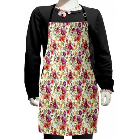 

Floral Kids Apron Hot Pink Purple Colored Flowers with Leaves Watercolored Image with Buds Artwork Boys Girls Apron Bib with Adjustable Ties for Cooking Baking Painting Multicolor by Ambesonne