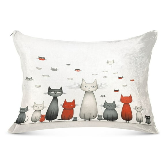 Cartoon Various Size Cats Plush Pillow Cases Standard Size Ultra Soft Warm Pillowcases with Zipper 20"x26"