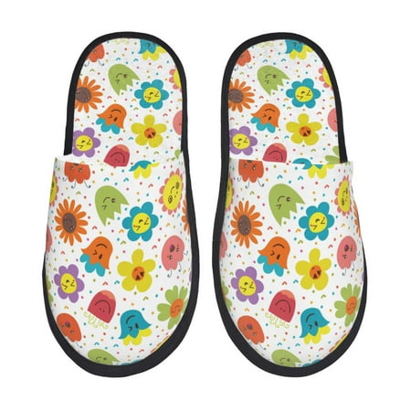 

Adobk Cartoon Flowers Print Slippers Indoor Outdoor Retro Slippers House Soft Fluffy Slides Cushion Furry Slippers-Medium