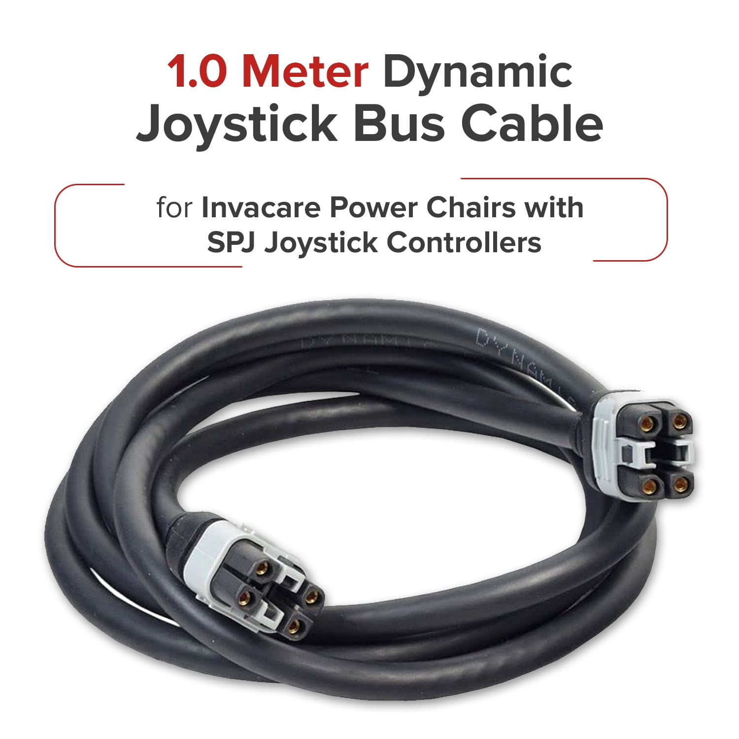 AlveyTech 1.0 Meter Dynamic Joystick Bus Cable for Invacare Power Chairs with SPJ Joystick Controllers