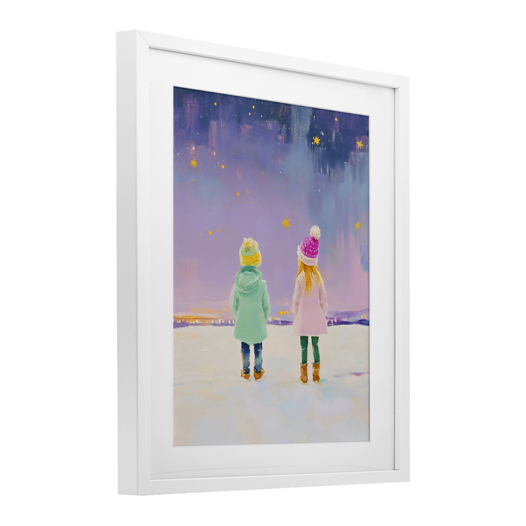 Stupell Industries Children Watching Starry Winter Sky White Framed Print Under Glass, design by The Prints Vibe