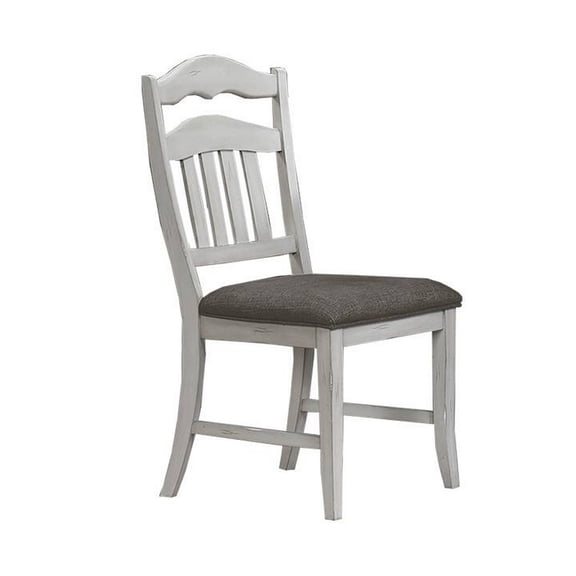 Zeke Dining Chair with Ladder Back, Classic White Wood, Gray Fabric