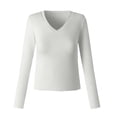 thumbnail image 4 of Outfmvch Long Sleeve Tops for Women Stretch Crewneck Ribbed Round Neck Double Lined Basic Tee Slim Fitted Long Sleeve Slim-fit Scoop Neck Ribbed Knit Long Sleeve Fitted Shirt Womena1_white S, 4 of 4