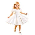 thumbnail image 4 of IBTOM CASTLE Toddler Girls Satin Short Puff Sleeve Flower Girl Dress Baby Girl Birthday Party Ruffle Formal Bowknot Wedding Guest Dress 2-3T White, 4 of 7