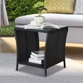 thumbnail image 2 of Hassch Rattan Outdoor Side Table, Tempered Glass Top End Table with Storage for Outside Balcony Porch, 18.1"L, Black, 2 of 7
