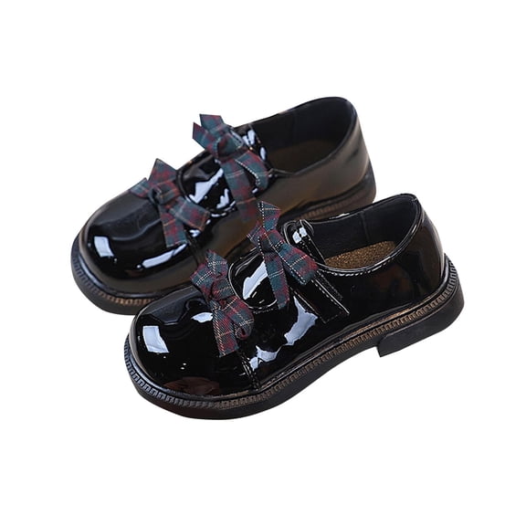 Purcolt Girls PU Leather Bow Loafers Dressy Comfort Round Toe Slip On Block Chunky Heel Penny Shoes for School Uniform Daily Outing, 2-10.5Y