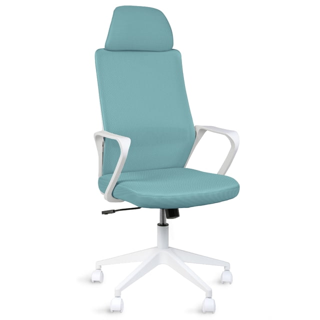 MAGMALIFE Silla de Oficina Fokus Ergonómica con Cabecera, Reclinación Ajustable, Malla Transpirable, Asiento de Alta Densidad, Ruedas 360° Antirrayas y Altura Regulable, Soporta 150 kg Azul