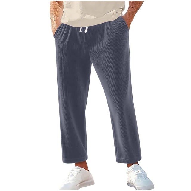 Men's Corduroy Pants, Elastic Waist With Drawstring Closure, Relaxed Fit Casual Wear, Multi-Pocket, Versatile