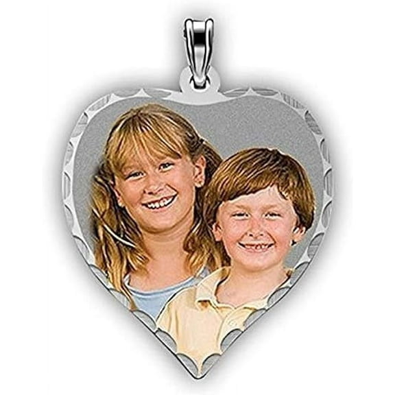 Picturesongold.Com Petite Heart Diamond Cut Edge Photo Pendant Picture Charm-3/4inch-Sterling Silver