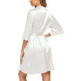 thumbnail image 3 of Ekouaer Women Satin Kimono Robe Valentines Lingerie Ruffle Belted 3/4 Sleeve Bathrobe for Bridesmaids, Wedding & Special Occasions, 3 of 7