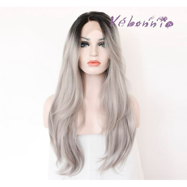 Synthetic Silver Wigs For Women Best Gray Wig Rooted Black Ombre