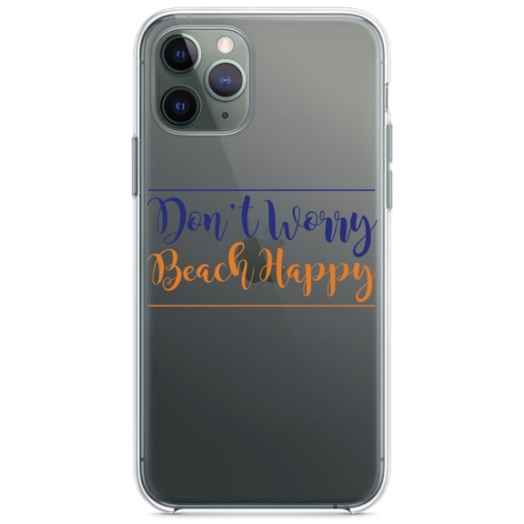 DistinctInk Clear Hybrid Case for Apple iPhone 13 (6.1" Screen) - Don't Worry, BEACH Happy - Lightweight Grip