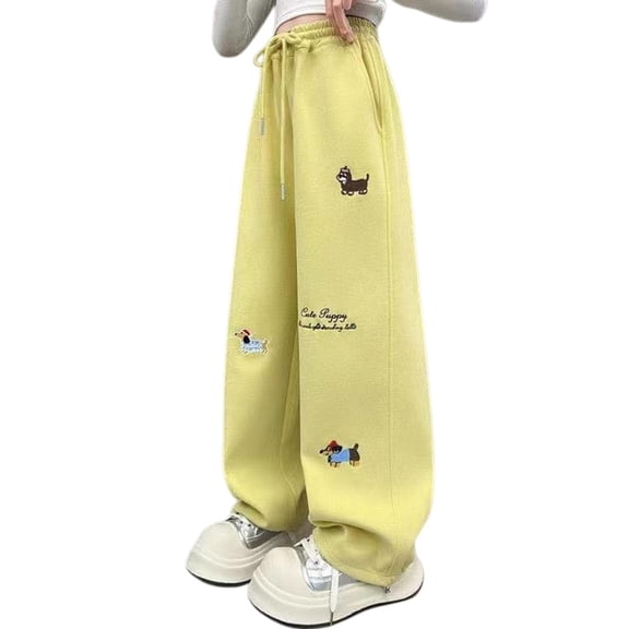 XXWXYD Little Girl Wide Leg Sweatpants Baggy Barrel Sweatpants for Girls Y2K Embroidered Dog Wide Leg Joggers Elastic High Waisted Cute Athleti𝖼 Trousers